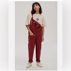 Lucy & Yak Women's Cotton Dungarees/Overalls, Brick Red Maroon